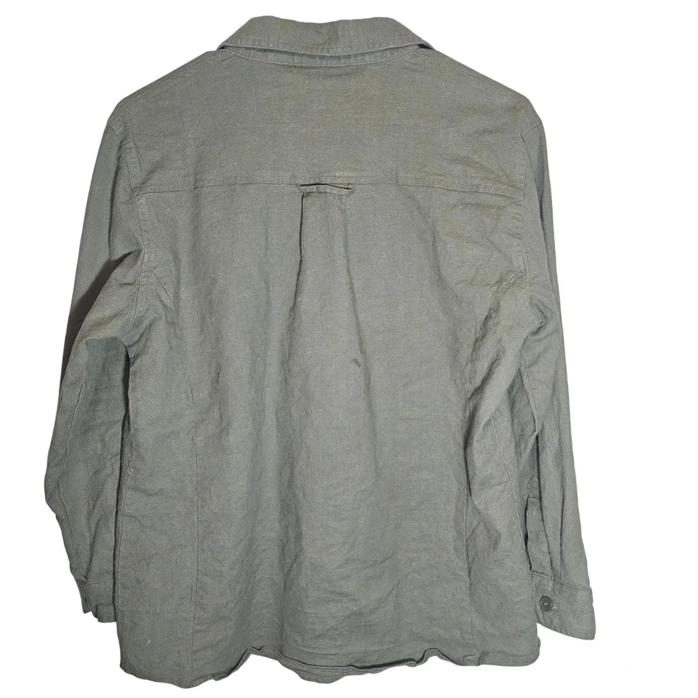 Louise Paris Women Green Linen Blend Button Down Long Sleeve Shirt Large Natural